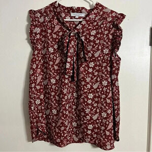 SWEET RAIN Red Floral Women’s 1x sleeveless blouse